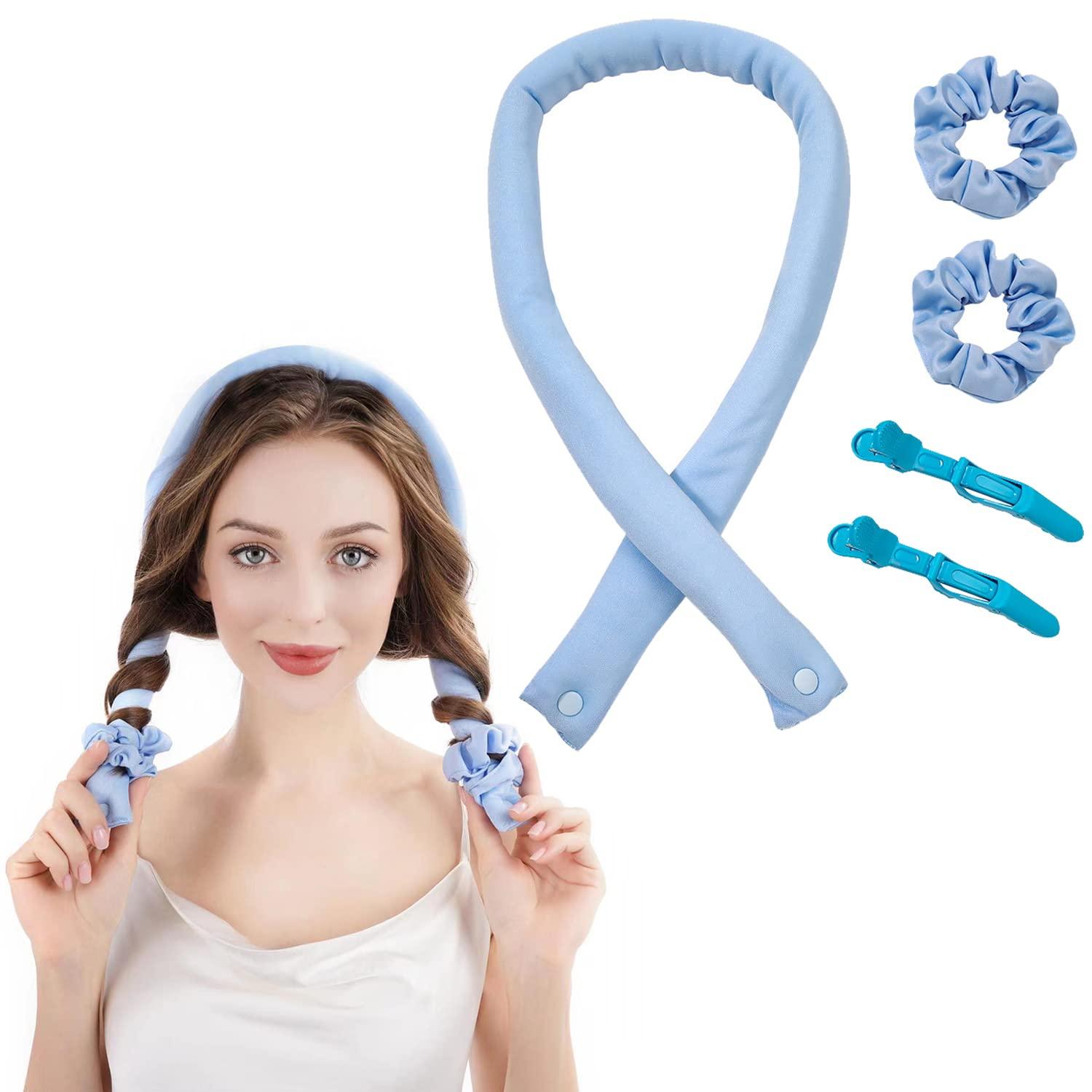 Curlers Curls Without Heat Heatless Curls Band Silk Hair Curlers Heatless Hair Curler with Hairpin Wave Formers Overnight Hair Curler no Heat DIY Hairstyle Set for Long Hair (Blue)